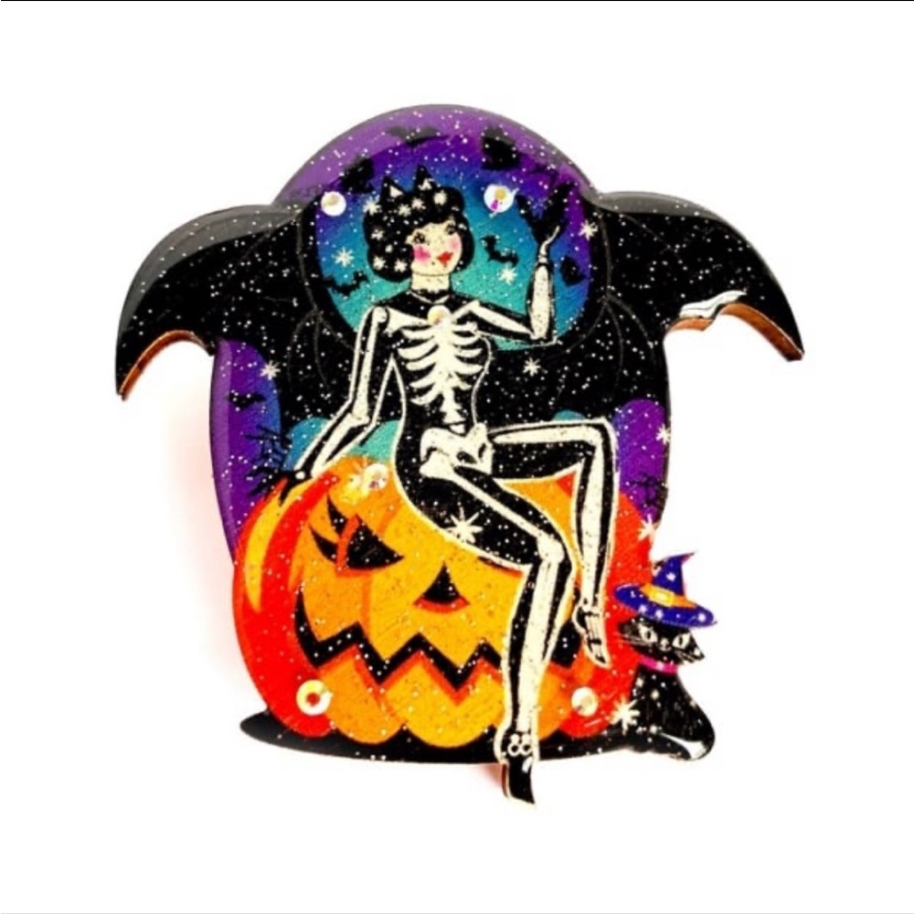 Novelty skeleton girl halloween brooch pumpkin unusual spooky jewel
